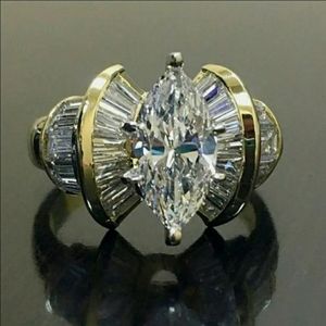 3ct 14K Yellow Gold Plated Marquise Simulated Diamond Ri…